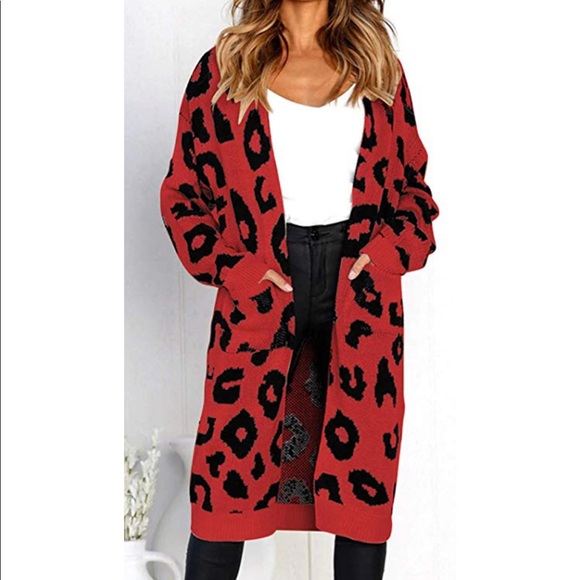 Open Front Leopard Knit Long Cardigan - Picture 3 of 4